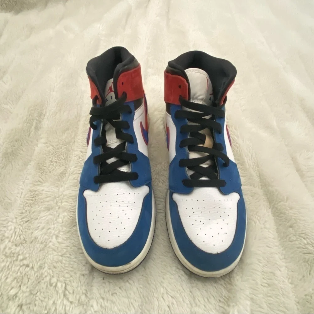 Jordan 1 Mid Rush Blue University Red GS Sneakers Shoes Size 6Y